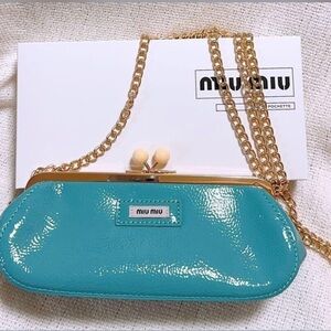 Miu Miu Aqua Clutch with Gold Chain